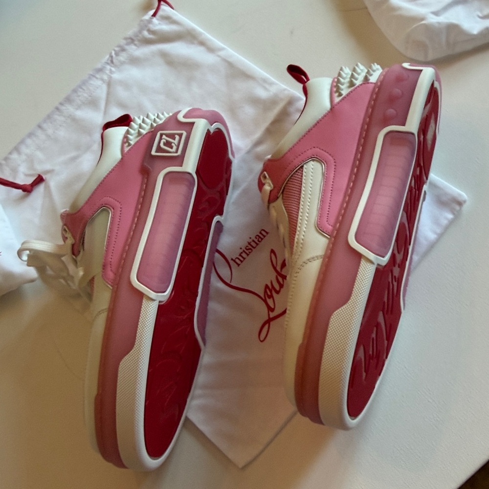 New Christian Louboutin Astroloubi Men 43.5/10.5 leather-trimmed sneakers pink - Picture 4 of 11